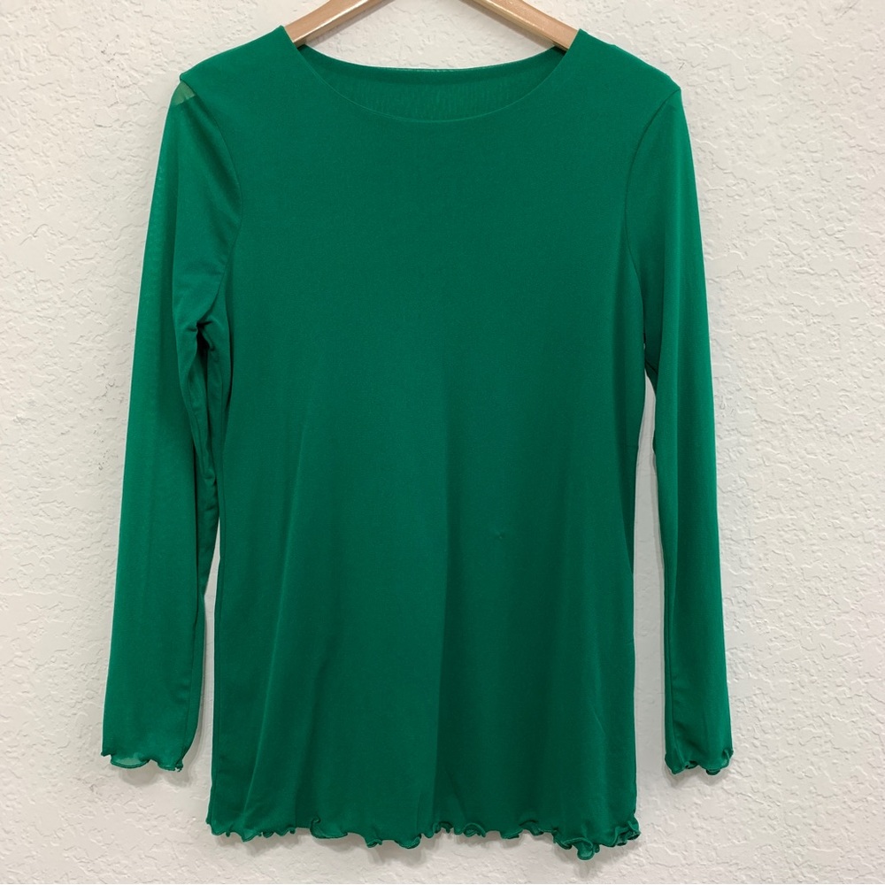 Orna Farho Blouse Mesh Sheer sleeve Ruffled Hem Womens Size 4